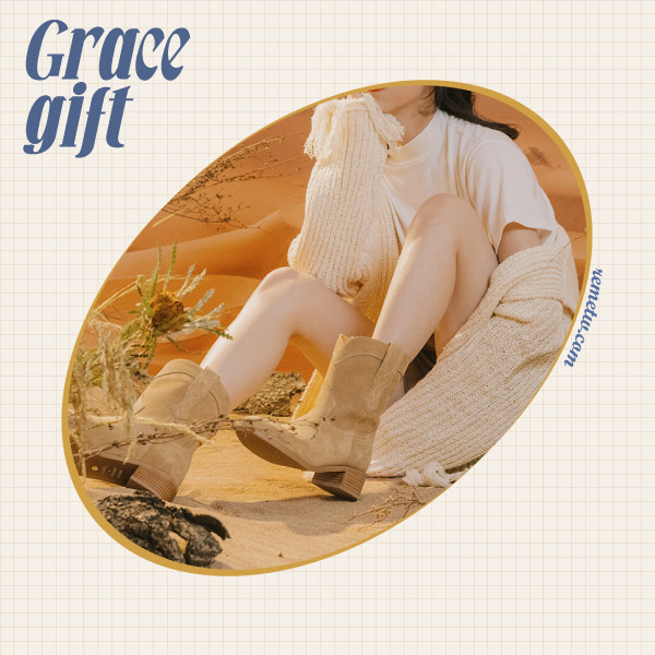女生牛仔靴品牌推薦：Grace gift 玄玄聯名-精緻刺繡牛仔西部靴  NT$2,880