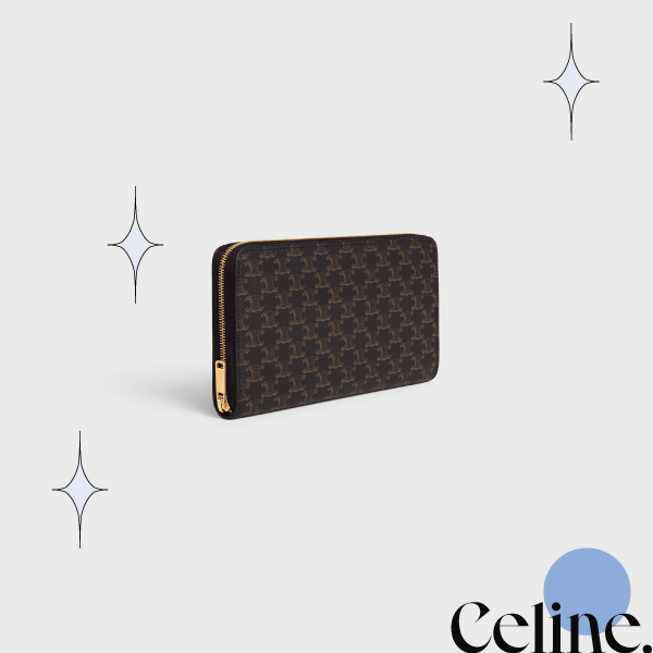男用精品長夾品牌推薦：Celine TRIOMPHE 帆布大型拉鍊銀包 黝黑色NT$ 22,000